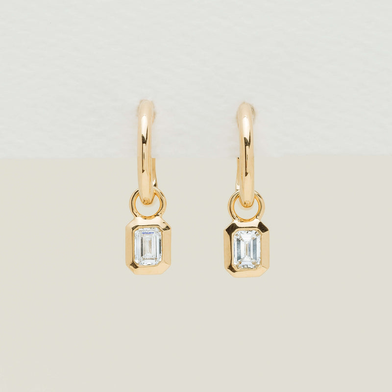 18ct Yellow Gold .58ct Emerald Diamond Natalia Hoop Earrings