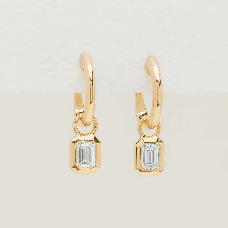 18ct Yellow Gold .58ct Emerald Diamond Natalia Hoop Earrings