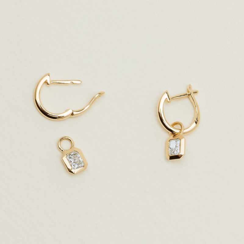 18ct Yellow Gold .51ct Radiant Diamond Natalia Hoop Earrings