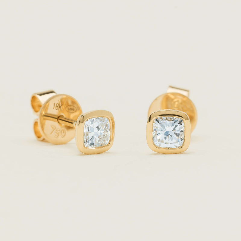 18ct Yellow Gold .58ct Cushion Diamond Natalia Stud Earrings