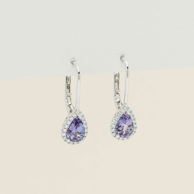 18ct White Gold Pear Tanzanite Diamond Mini Sierra Earrings - Earrings - Walker & Hall