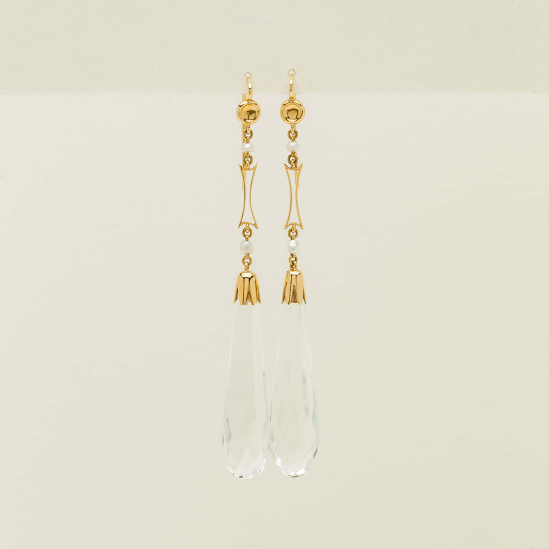 Vintage 15ct Yellow Gold Quartz Crystal Drop Earrings - Earrings - Walker & Hall