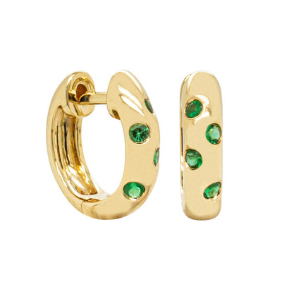 18ct Yellow Gold Emerald Lucky Huggie Earrings-Earrings-Walker & Hall