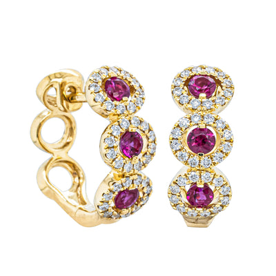 18ct Yellow Gold .54ct Ruby & Diamond Hoop Earrings-Earrings-Walker & Hall