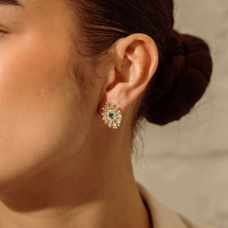 18ct Yellow Gold .45ct Emerald & Diamond Starburst Earrings - Earrings - Walker & Hall