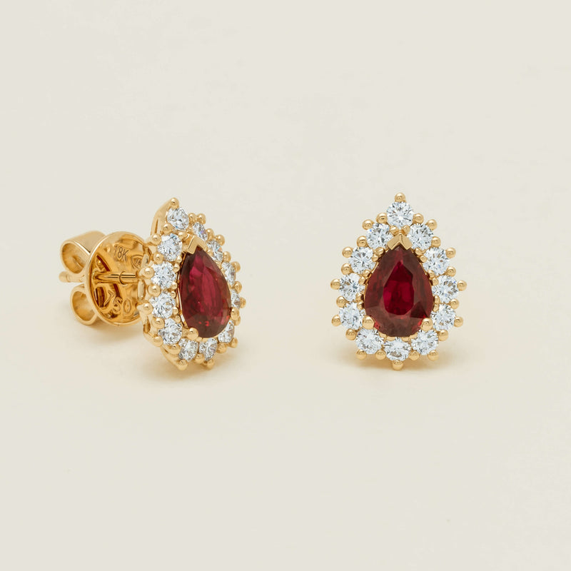 18ct Yellow Gold 1.32ct Ruby & Diamond Belle Earrings - Earrings - Walker & Hall