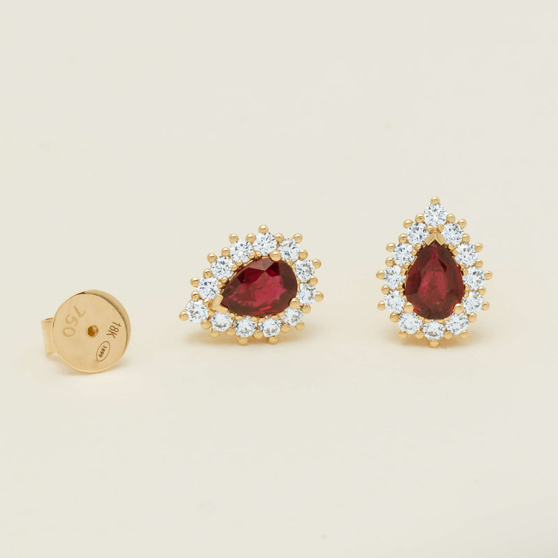 18ct Yellow Gold 1.32ct Ruby & Diamond Belle Earrings - Earrings - Walker & Hall