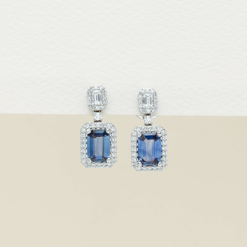 18ct White Gold 2.02ct Sapphire & Diamond Drop Earrings - Earrings - Walker & Hall