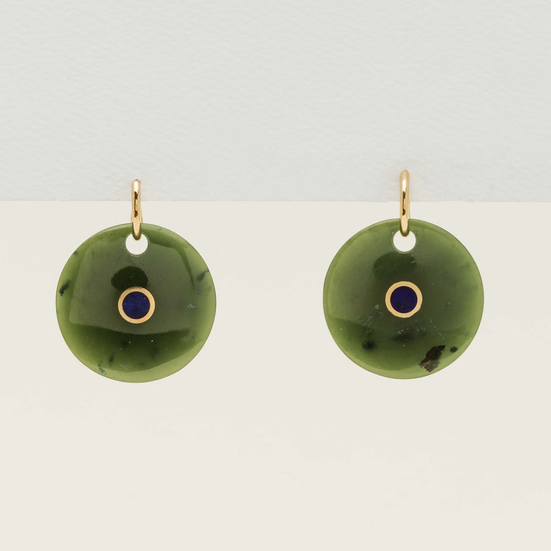 Deja Vu 9ct Yellow Gold Greenstone & Lapis Earrings - Earrings - Walker & Hall