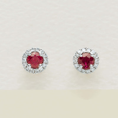 18ct White Gold .55ct Ruby & Diamond Stud Earrings - Earrings - Walker & Hall