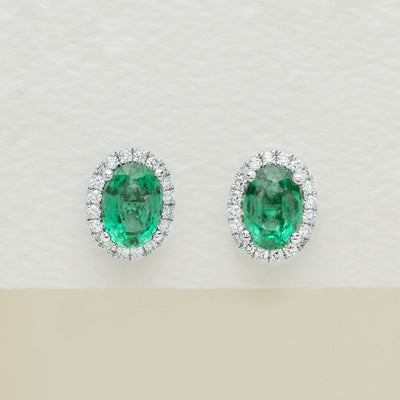 18ct White Gold 1.62ct Emerald & Diamond Nina Earrings - Earrings - Walker & Hall