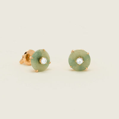 Deja Vu 18ct Rose Gold Jade & Diamond Stud Earrings - Earrings - Walker & Hall