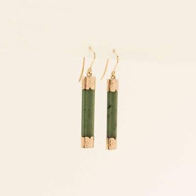 Vintage 9ct Rose Gold Greenstone Drop Earrings