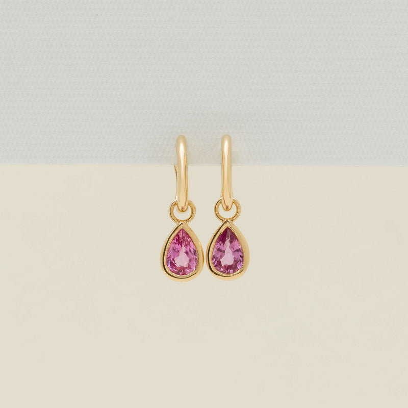 18ct Yellow Gold 1.66ct Pink Sapphire Natalia Hoop Earrings - Earrings - Walker & Hall