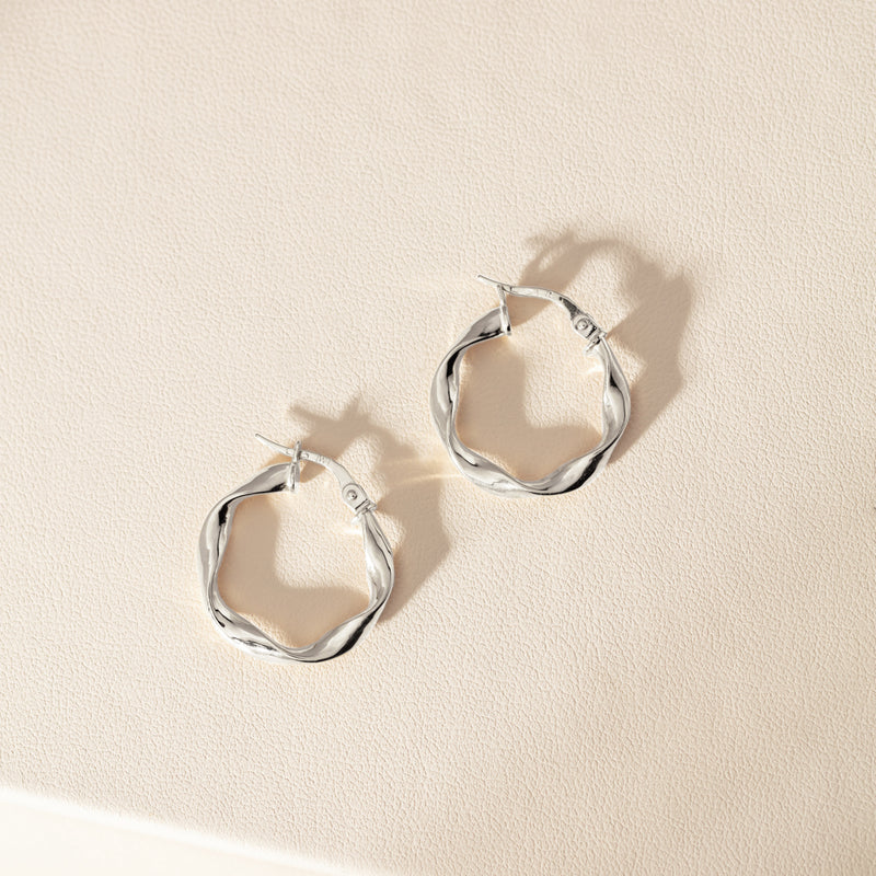 Sterling Silver Ribbon Hoop Earrings - Earrings - Walker & Hall
