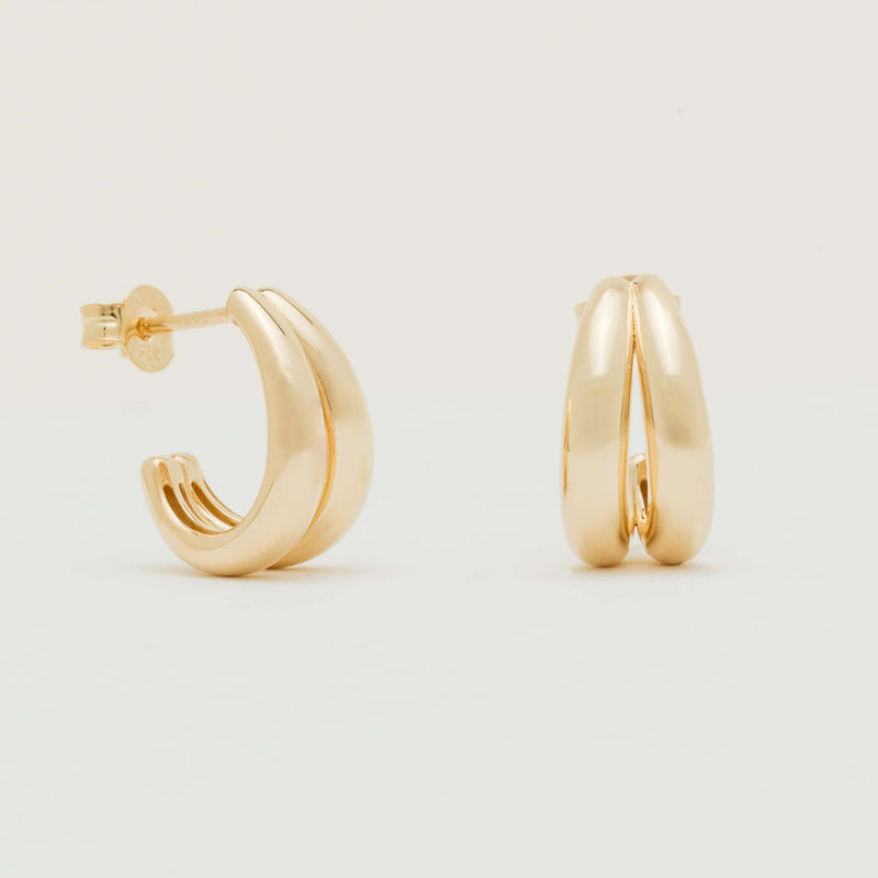 9ct Yellow Gold Double Crescent Hoop Stud Earrings - Earrings - Walker & Hall