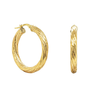 Deja Vu 18ct Yellow Gold Hollow Twist Hoop Earrings - Earrings - Walker & Hall