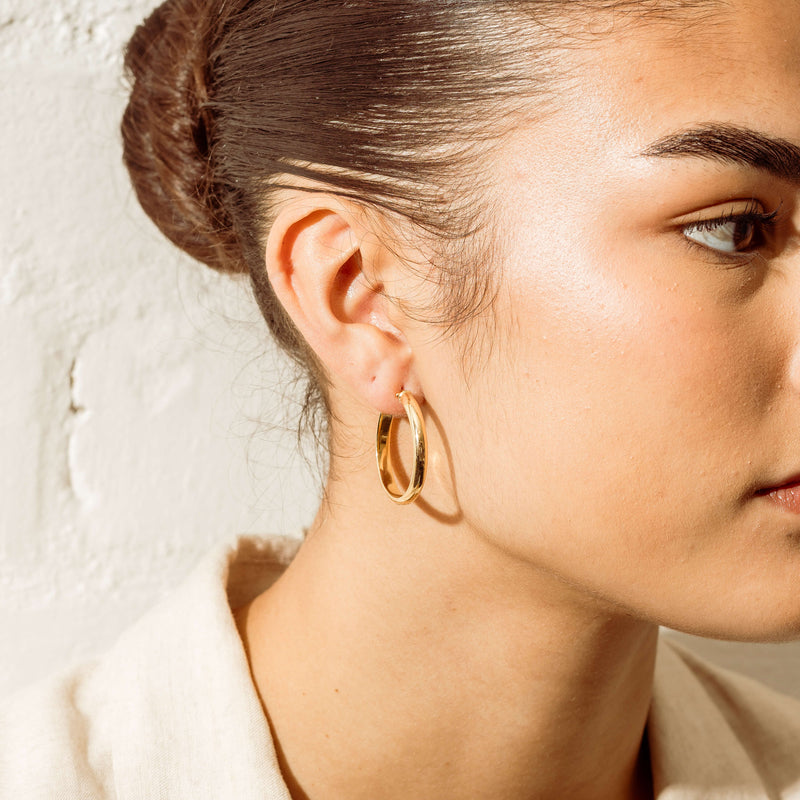 Deja Vu 18ct Yellow Gold Hollow Hoop Earrings - Earrings - Walker & Hall