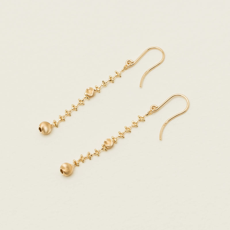18ct Yellow Gold Scattered Beads Drop Earrings