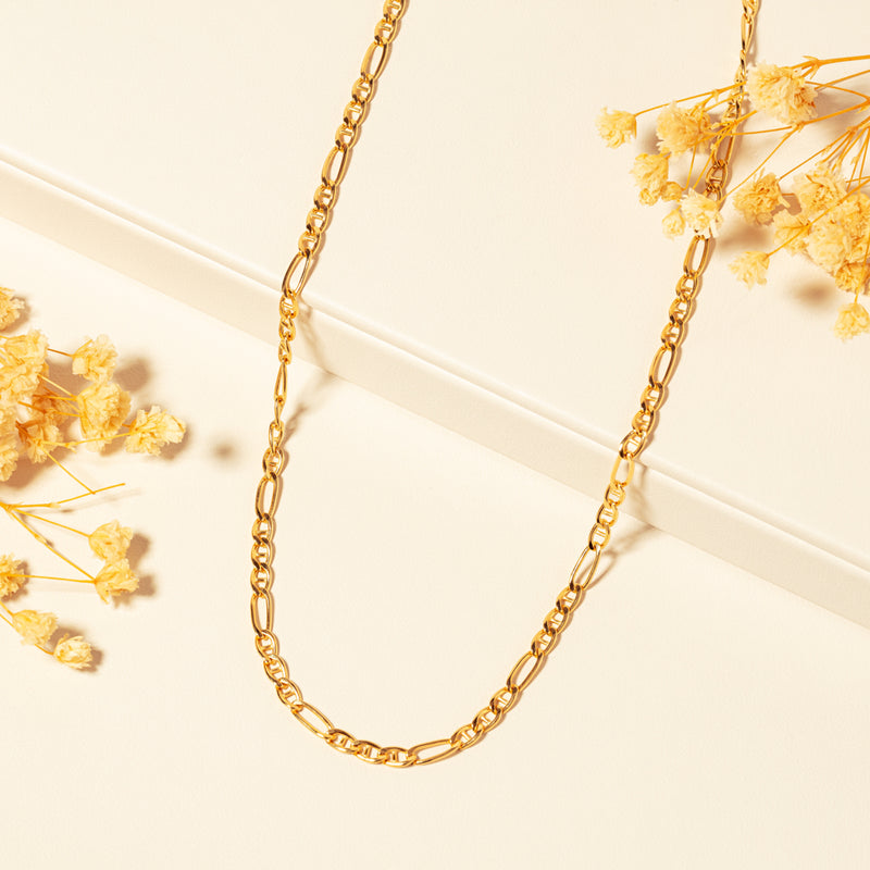 9ct Yellow Gold Anchor Link Figaro Necklace-Necklace-Walker & Hall