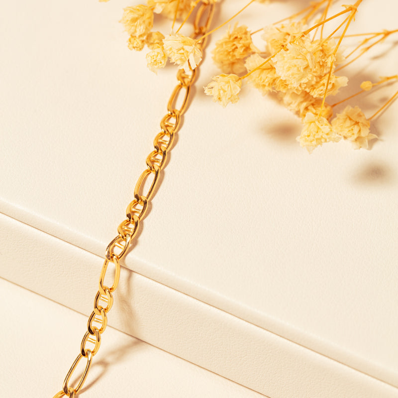 9ct Yellow Gold Anchor Link Figaro Necklace-Necklace-Walker & Hall