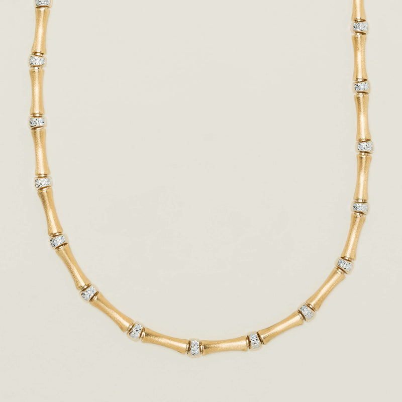Deja Vu 14ct Yellow/White Gold Hollow Bamboo Necklace - Necklace - Walker & Hall