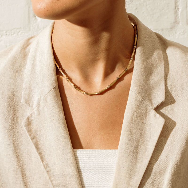 Deja Vu 14ct Yellow/White Gold Hollow Bamboo Necklace - Necklace - Walker & Hall