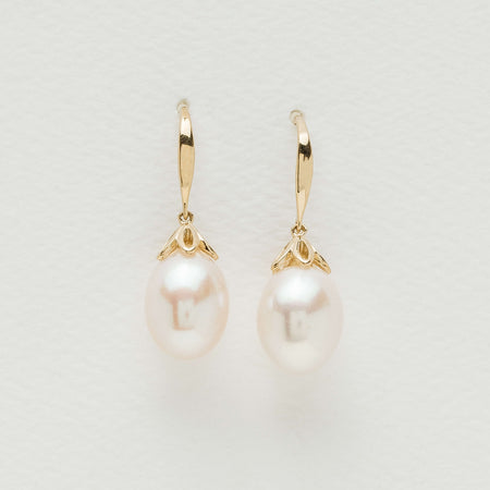 9ct Yellow Gold Petal Drop Pearl Earrings - Earrings - Walker & Hall
