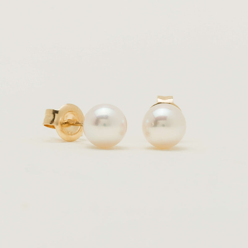 9ct Yellow Gold Akoya Pearl Studs - 7mm - Earrings - Walker & Hall