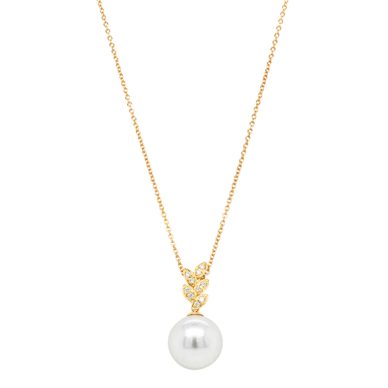 18ct Yellow Gold South Sea Pearl & Diamond Pendant-Necklace-Walker & Hall