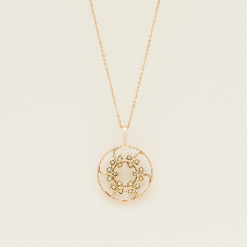 Vintage 9ct Rose Gold Seed Pearl Shamrock Pendant - Necklace - Walker & Hall
