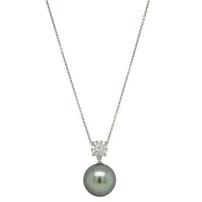 18ct White Gold 13.6mm Black Pearl & Diamond Galaxy Necklace-Necklace-Walker & Hall