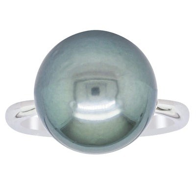18ct White Gold 13mm Tahitian Black Pearl & Diamond Ring-Ring-Walker & Hall