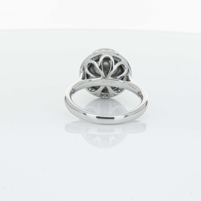 18ct White Gold Tahitian Black Pearl & Diamond Callisto Ring-Ring-Walker & Hall