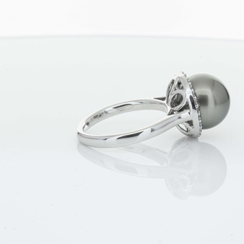 18ct White Gold Tahitian Black Pearl & Diamond Callisto Ring-Ring-Walker & Hall