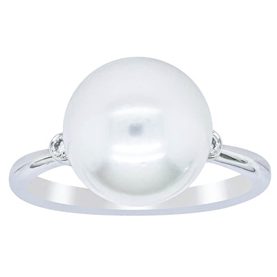 18ct White Gold South Sea Pearl & Diamond Ring-Ring-Walker & Hall