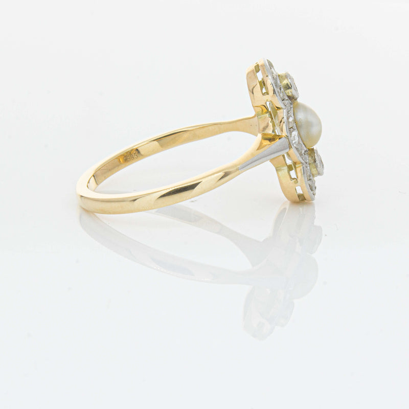 Vintage 14ct Yellow Gold Pearl & Diamond Ring - Ring - Walker & Hall