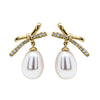 9ct Yellow Gold Freshwater Pearl Diamond Bow Earrings - Earrings - Walker & Hall