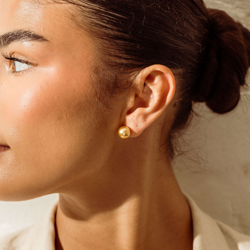 9ct Yellow Gold 10mm Golden Pearl Stud Earrings - Earrings - Walker & Hall