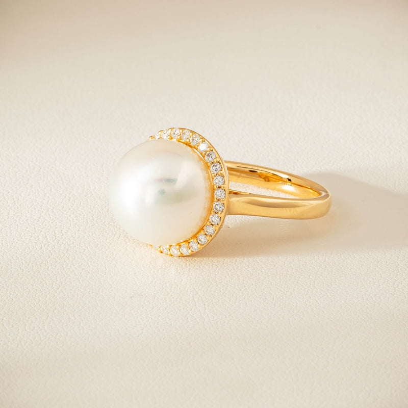 18ct Yellow Gold 12.8mm South Sea Pearl & Diamond Callisto Ring - Ring - Walker & Hall