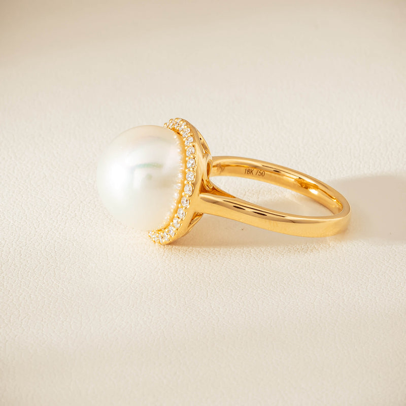 18ct Yellow Gold 12.8mm South Sea Pearl & Diamond Callisto Ring - Ring - Walker & Hall