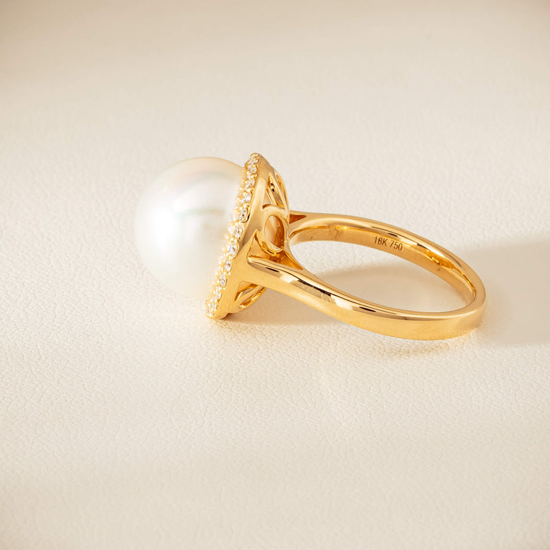 18ct Yellow Gold 12.8mm South Sea Pearl & Diamond Callisto Ring - Ring - Walker & Hall