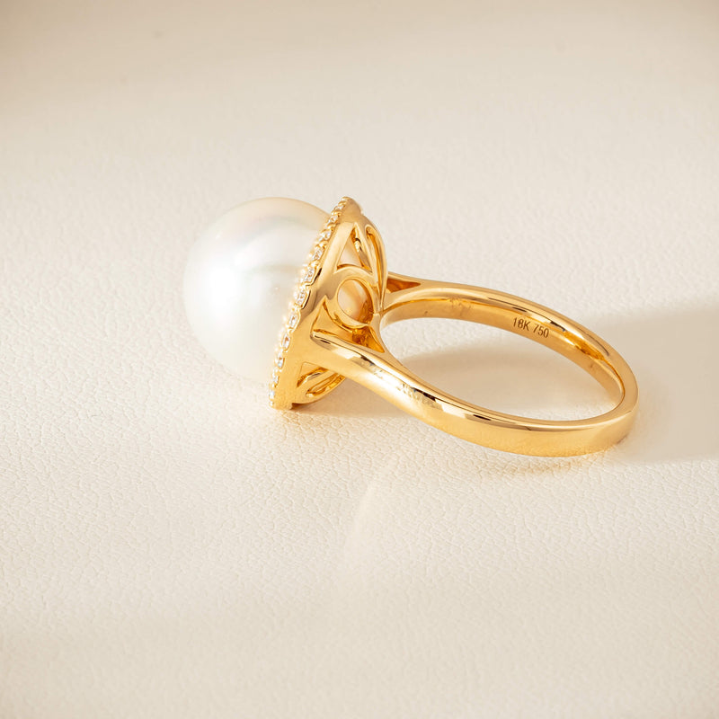 18ct Yellow Gold 12.8mm South Sea Pearl & Diamond Callisto Ring - Ring - Walker & Hall