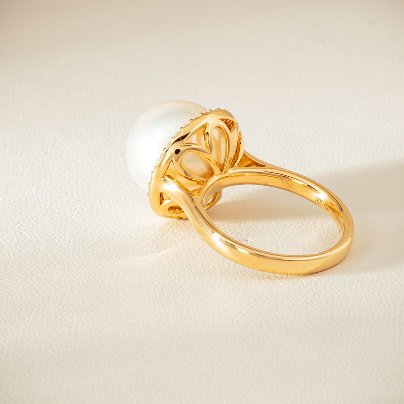 18ct Yellow Gold 12.8mm South Sea Pearl & Diamond Callisto Ring - Ring - Walker & Hall