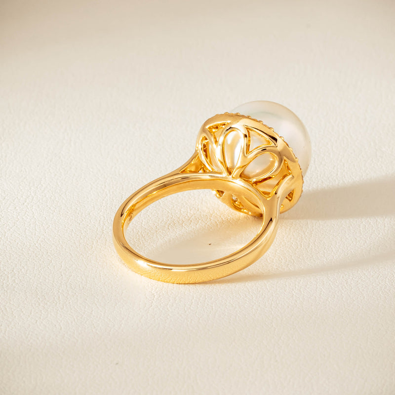 18ct Yellow Gold 12.8mm South Sea Pearl & Diamond Callisto Ring - Ring - Walker & Hall
