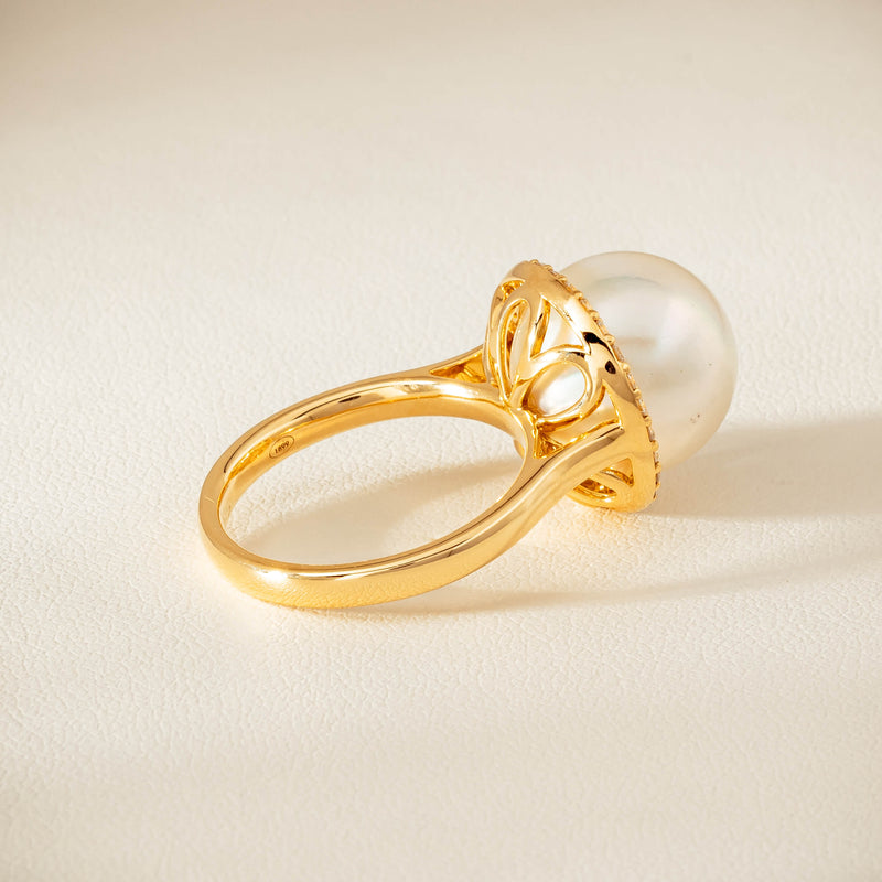 18ct Yellow Gold 12.8mm South Sea Pearl & Diamond Callisto Ring - Ring - Walker & Hall