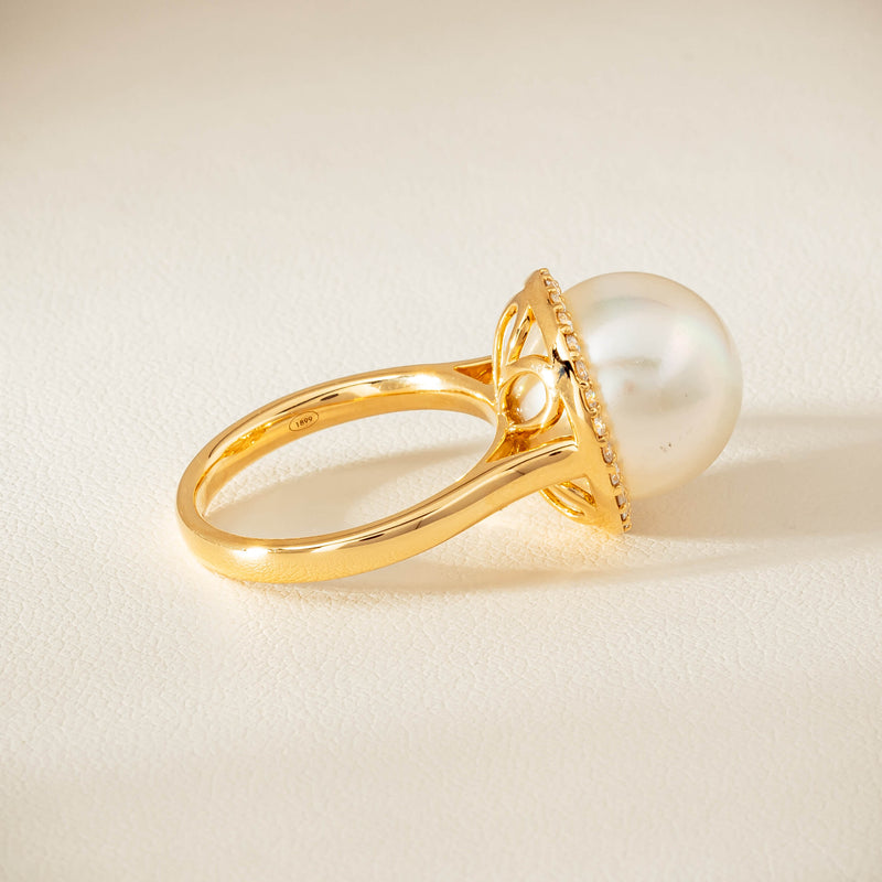 18ct Yellow Gold 12.8mm South Sea Pearl & Diamond Callisto Ring - Ring - Walker & Hall
