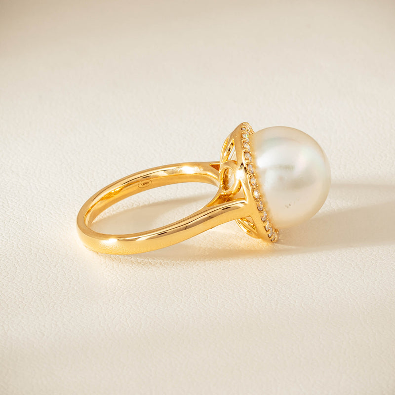 18ct Yellow Gold 12.8mm South Sea Pearl & Diamond Callisto Ring - Ring - Walker & Hall