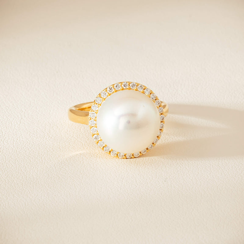 18ct Yellow Gold 12.8mm South Sea Pearl & Diamond Callisto Ring - Ring - Walker & Hall