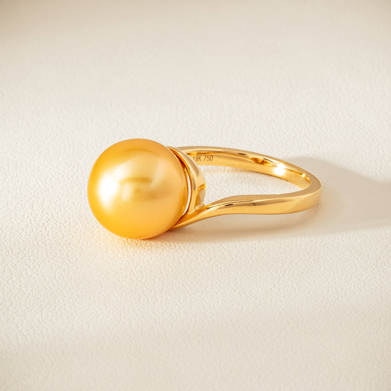 18ct Yellow Gold 12mm Golden South Sea Pearl Ring - Ring - Walker & Hall